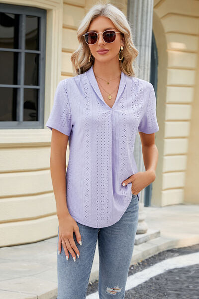 swvws Eyelet Short Sleeve Blouse