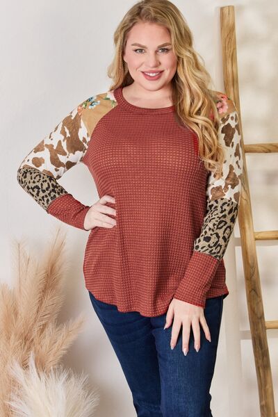 swvws Hailey & Co Full Size Leopard Waffle-Knit Blouse