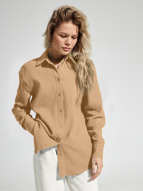 swvws Textured Button Up Long Sleeve Shirt