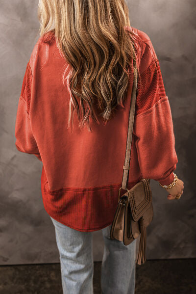 swvws Notched Lantern Sleeve Dropped Shoulder Sweatshirt