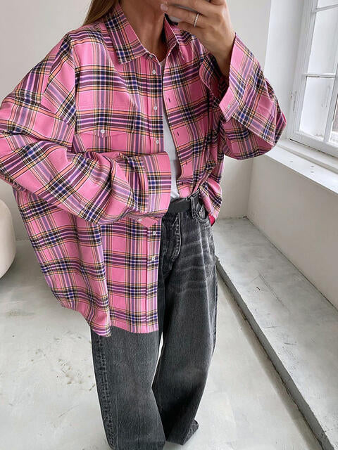 swvws Plaid Collared Neck Long Sleeve Shirt