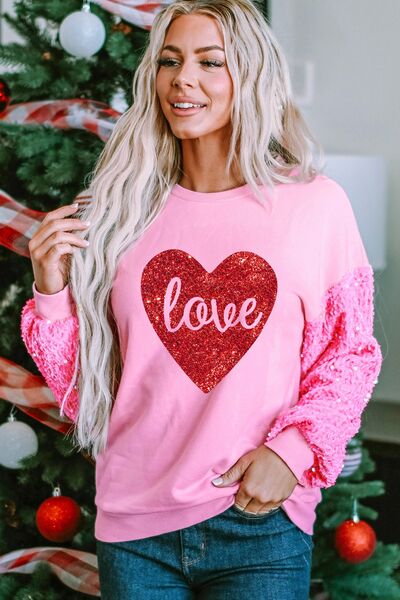 swvws LOVE Heart Sequin Dropped Shoulder Sweatshirt