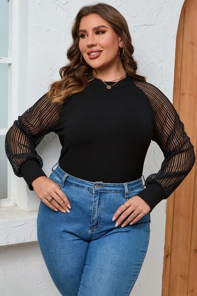 swvws Plus Size Round Neck Long Sleeve Blouse