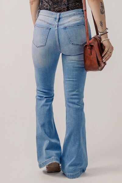 swvws Button-Fly Distressed Flare Jeans