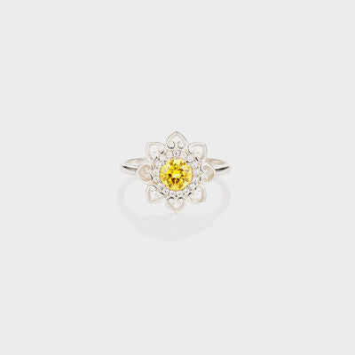 swvws Flower Shape Zircon Platinum-Plated 925 Sterling Silver Ring