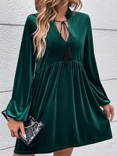 swvws Tied Neck Balloon Sleeve Mini Dress