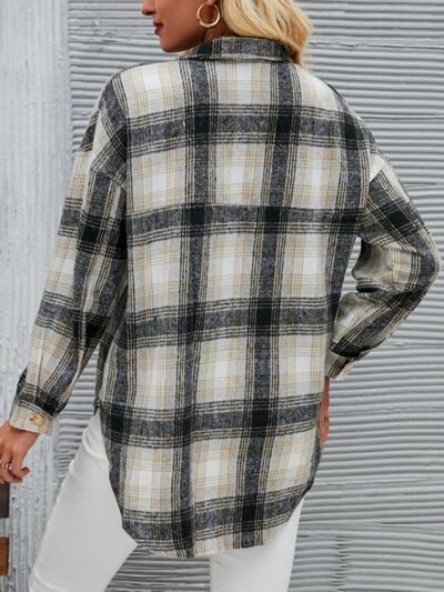 swvws Plaid Button Up Dropped Shoulder Outerwear