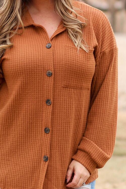 swvws Plus Size Waffle-Knit Button Up Shirt