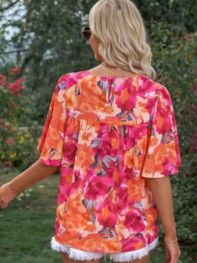 swvws Printed Round Neck Half Sleeve Blouse