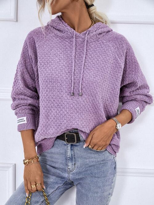 swvws Texture Drawstring Long Sleeve Hooded Sweater