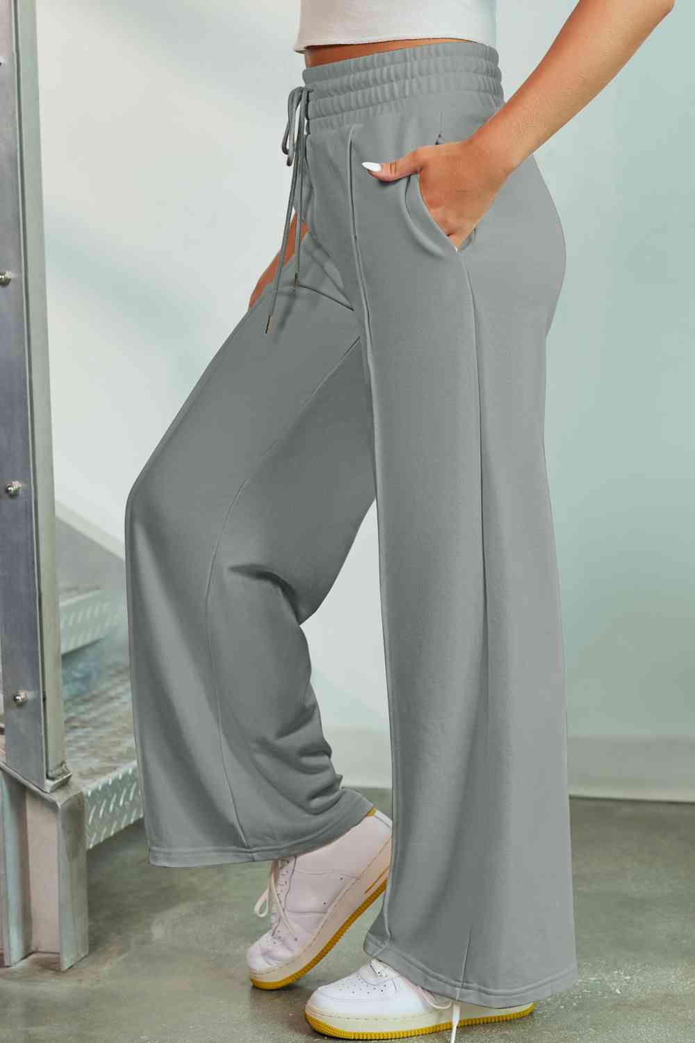 swvws Drawstring Wide Leg Pants with Pockets