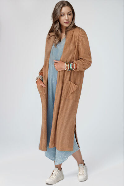 swvws Open Front Long Sleeve Longline Slit Cardigan