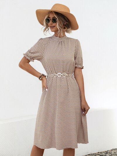 swvws Printed Mock Neck Flounce Sleeve Dress