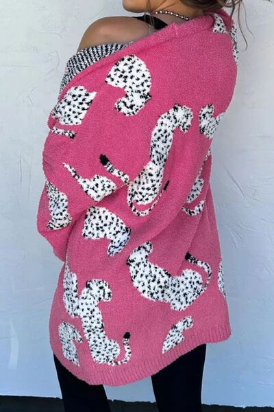 swvws Animal Pattern Open Front Long Sleeve Cardigan