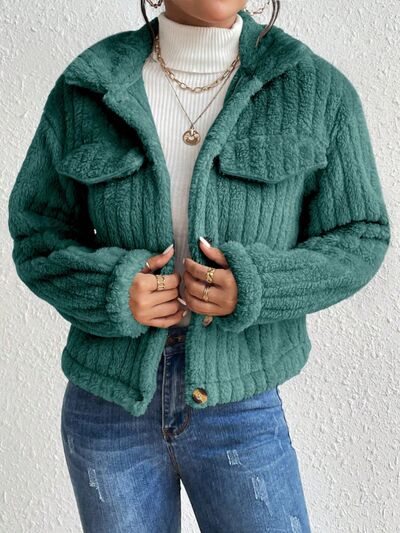 swvws Fuzzy Button Up Collared Neck Jacket