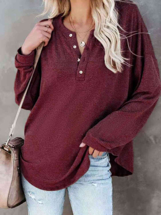 swvws Buttoned Drop Shoulder Top