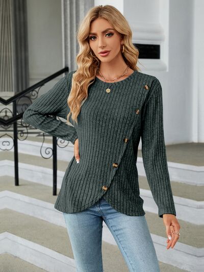 swvws Round Neck Long Sleeve Blouse