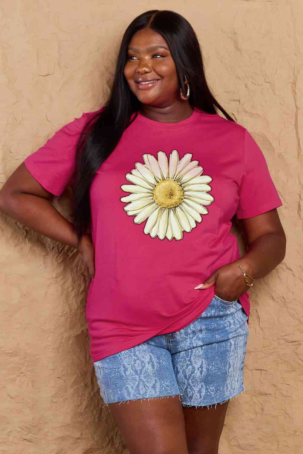 swvws Simply Love Full Size FLOWER Graphic Cotton Tee