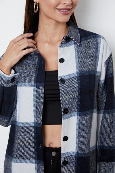 swvws Plaid Button Up Collared Neck Outerwear