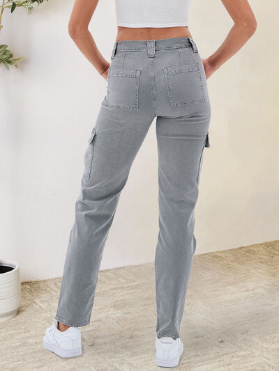 swvws Buttoned Straight Jeans with Cargo Pockets