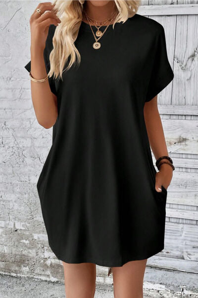 swvws Pocketed Round Neck Short Sleeve Dress