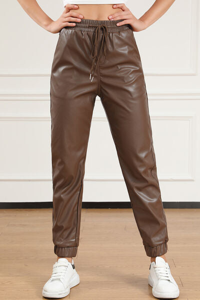 swvws Drawstring PU Leather Pants