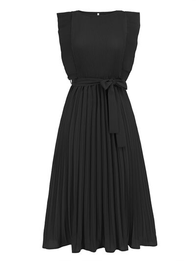 swvws Tied Round Neck Pleated Midi Dress