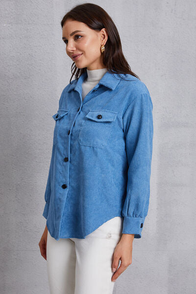 swvws Pocketed Button Up Dropped Shoulder Jacket