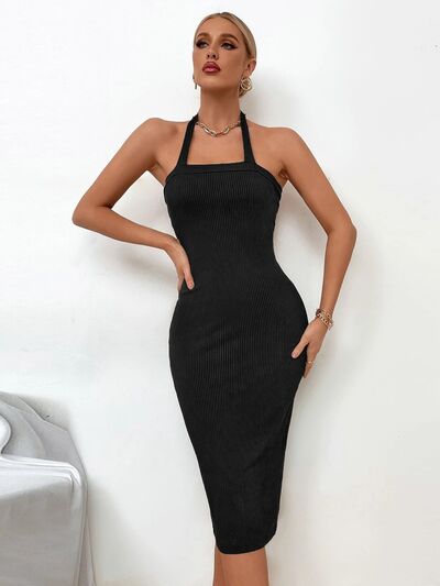 swvws Ribbed Halter Neck Wrap Dress