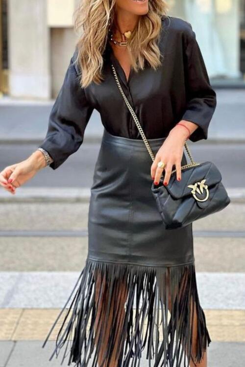 swvws High Waist Fringe Hem Skirt