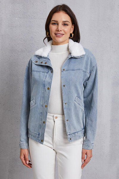 swvws Snap Down Collared Neck Denim Jacket