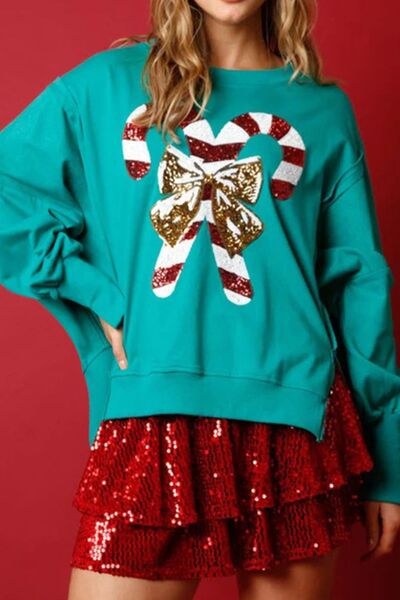 swvws Candy Cane Slit Dropped Shoulder Sweatshirt