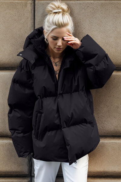 swvws Pocketed Zip Up Hooded Puffer Jacket