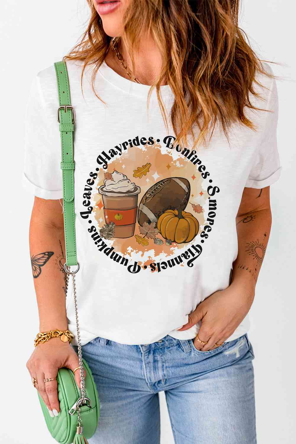 swvws Round Neck Short Sleeve Pumpkin Latte Graphic T-Shirt