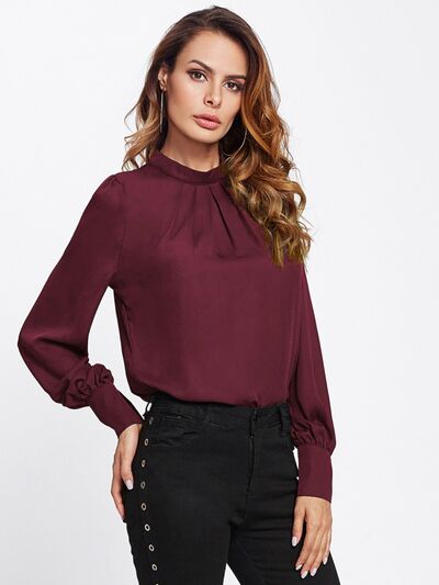 swvws Mock Neck Lantern Sleeve Shirt