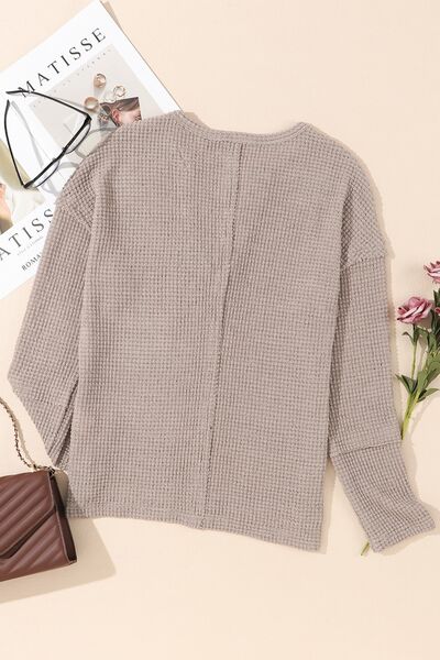 swvws Waffle-Knit Notched Dropped Shoulder Blouse