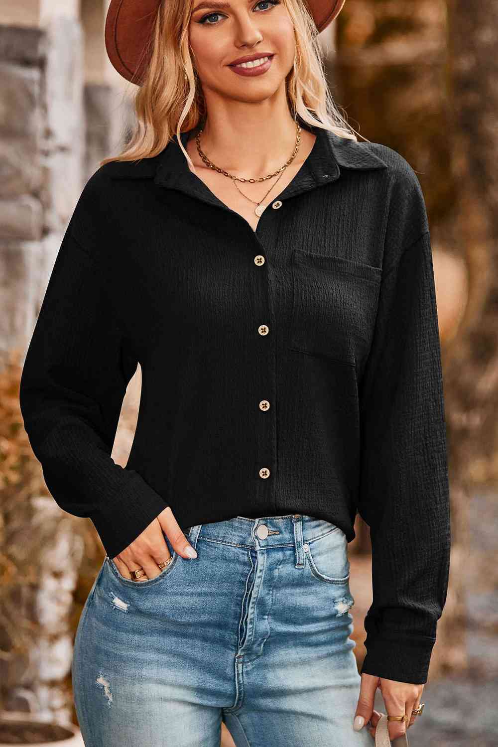 swvws Twisted Collared Neck Long Sleeve Shirt