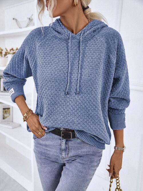 swvws Texture Drawstring Long Sleeve Hooded Sweater