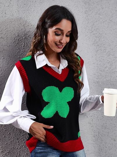 swvws Four Leaf Clover V-Neck Sweater Vest