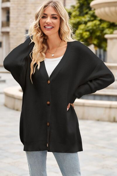 swvws Ribbed Button Up Dropped Shoulder Cardigan