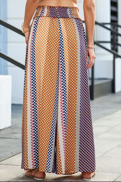 swvws Printed Smocked Wide Waistband Palazzo Pants