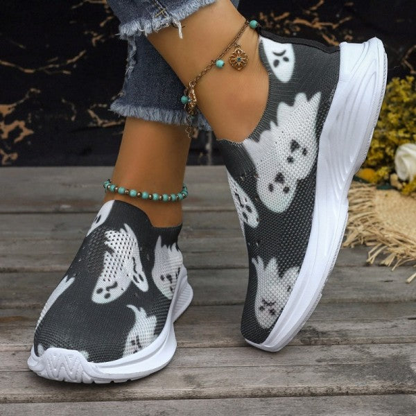 swvws - Black Casual Patchwork Printing Round Comfortable Out Door Shoes