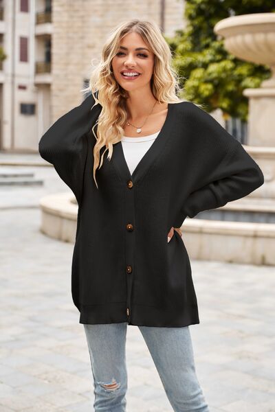 swvws Ribbed Button Up Dropped Shoulder Cardigan