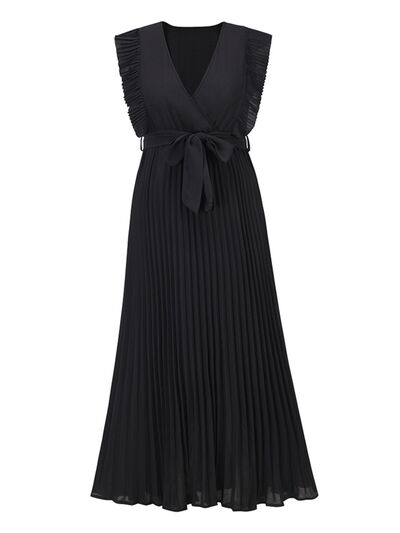 swvws Tied Surplice Cap Sleeve Pleated Dress