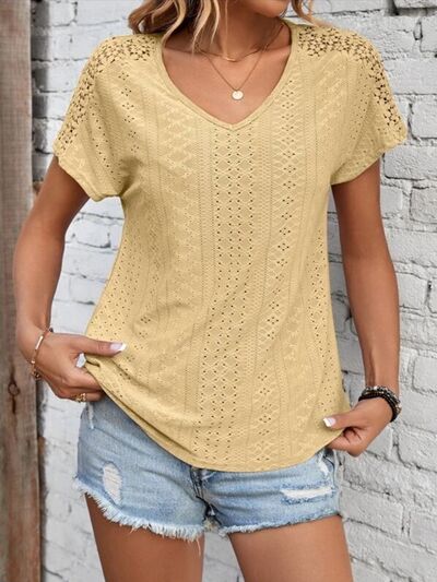 swvws Eyelet V-Neck Short Sleeve T-Shirt