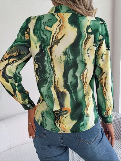 swvws Printed Button Up Long Sleeve Shirt