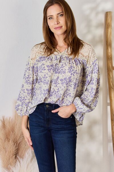 swvws Hailey & Co Full Size Lace Detail Printed Blouse