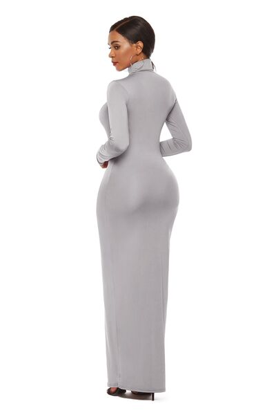 swvws Mock Neck Long Sleeve Maxi Slim Dress