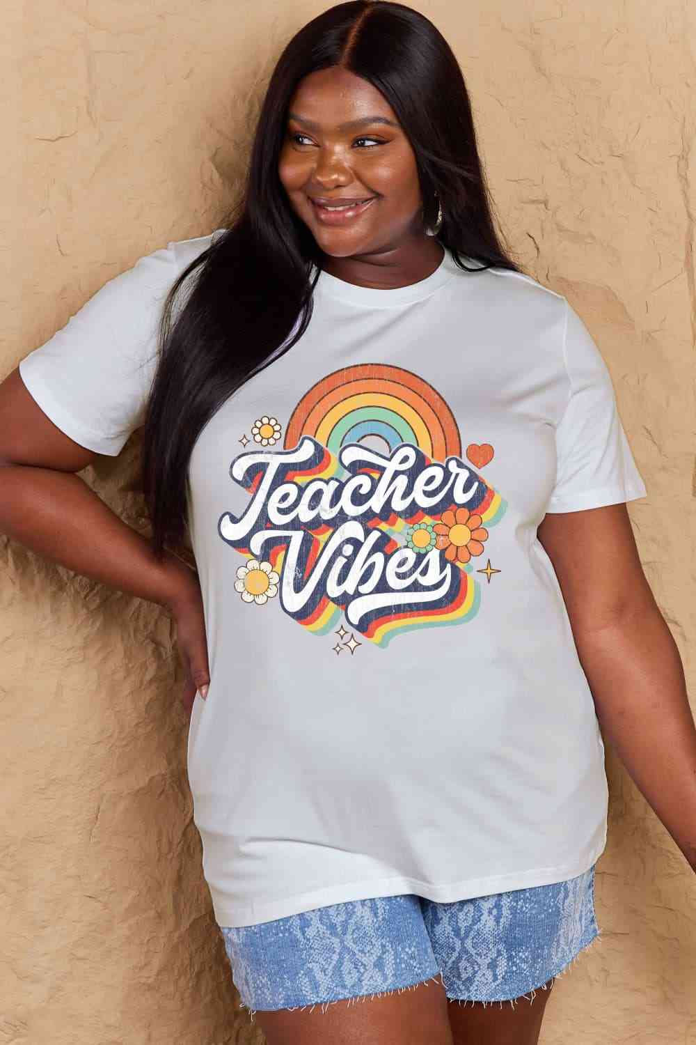 swvws Simply Love Full Size TEACHER VIBES Graphic Cotton T-Shirt