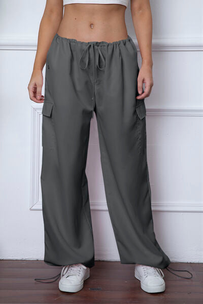 swvws Drawstring Waist Pants with Pockets